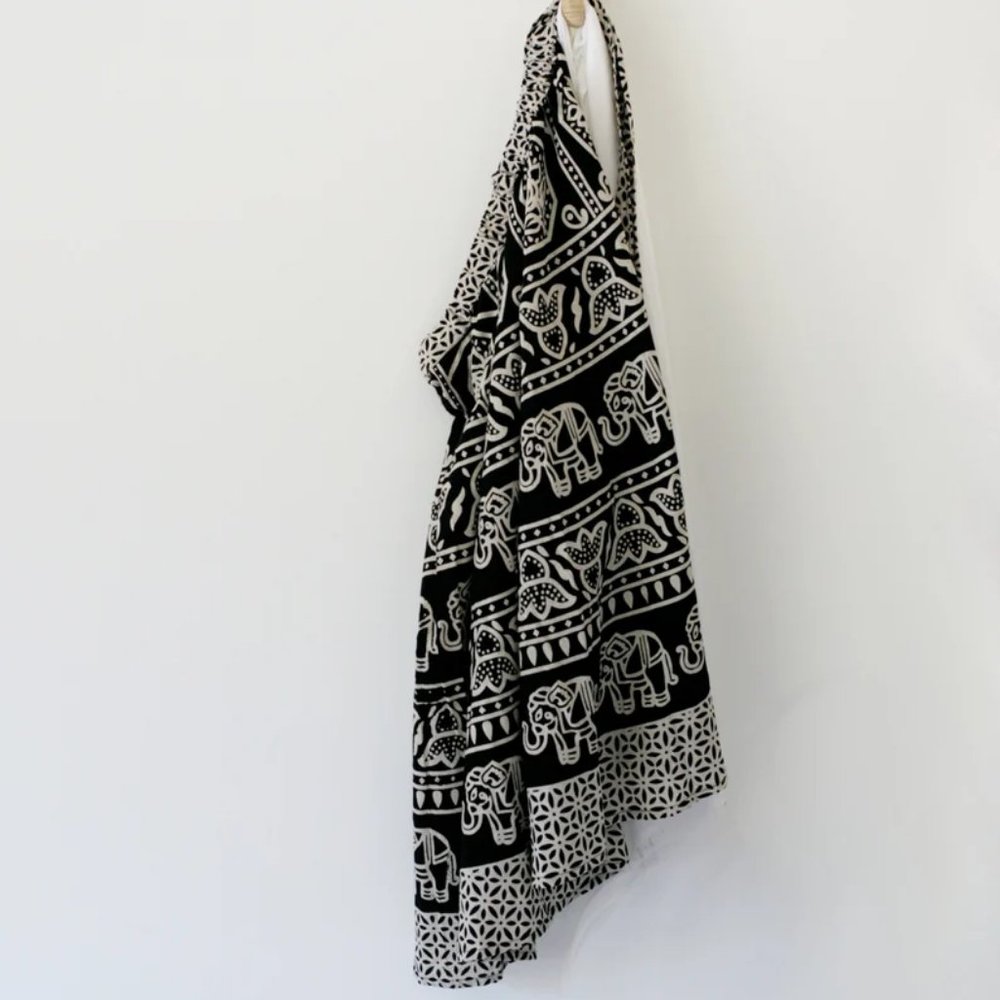 Vintage Indian Cotton Black and Natural Block Print